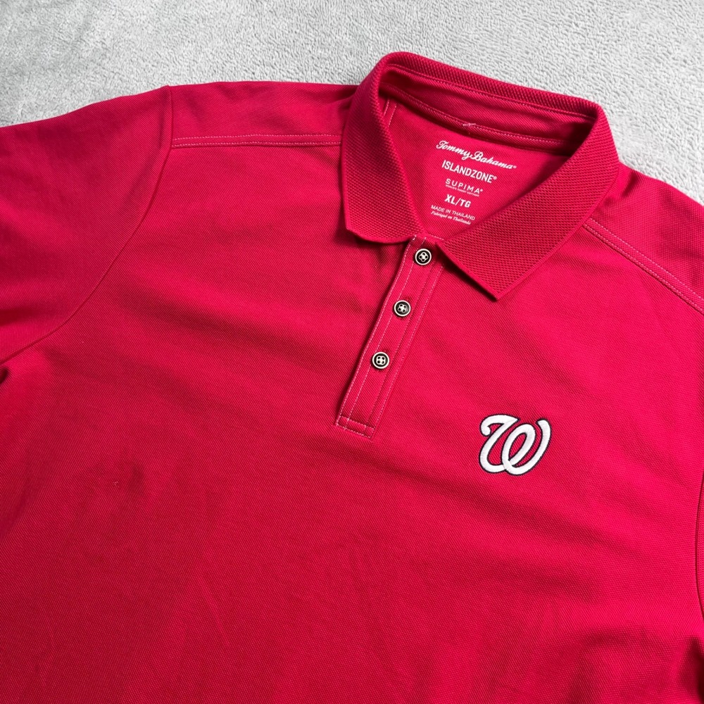Tommy Bahama IslandZone Men XL Red Washington Nationals Supima Cotton Polo Shirt